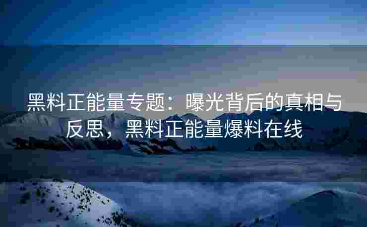 黑料正能量专题：曝光背后的真相与反思，黑料正能量爆料在线