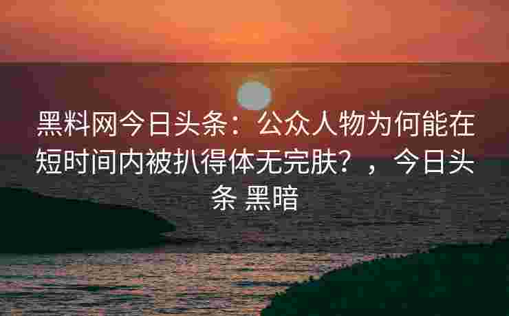黑料网今日头条：公众人物为何能在短时间内被扒得体无完肤？，今日头条 黑暗