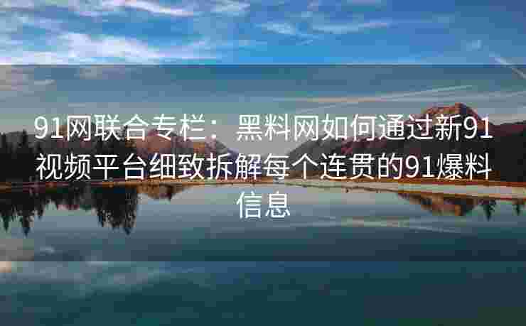 91网联合专栏：黑料网如何通过新91视频平台细致拆解每个连贯的91爆料信息