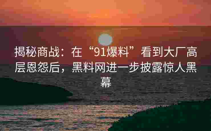 揭秘商战：在“91爆料”看到大厂高层恩怨后，黑料网进一步披露惊人黑幕