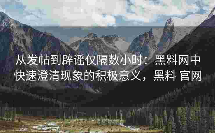 从发帖到辟谣仅隔数小时：黑料网中快速澄清现象的积极意义，黑料 官网